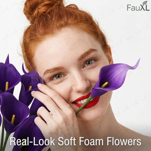 Image of 10 Pcs Artificial Calla Lily Flowers Bunch for Vase and Flower Pots- Premium Real-Look Faux Lily Stems for Home Decor, Living Room, Bedroom, Office Decoration (Vase not Included) (Purple)