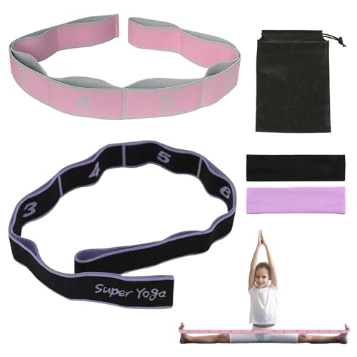 KASURE 2 PCS Yoga Straps for Stretching, Highly Elastic Stretching Strap with 8 Loops, Gymnastics Equipment Stretching Bands for Arm Leg Stretch Yoga Dance Pilates