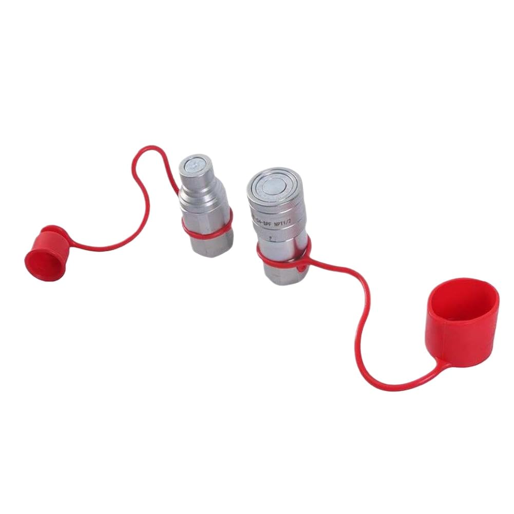 Damffomwk Onecolor Flat Face Hydraulic Quick Connect Couplers Set With Red Caps 1/2 Inch Npt Thread Compatible With Skid Steer