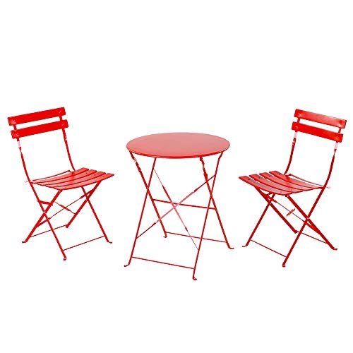 VINGLI Steel Patio Bistro Set, 3 Piece Folding Outdoor Patio Furniture Sets, Folding
