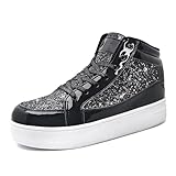 IGxx Womens Platform Glitter Sneakers High Top Dressy Sparkly Shoes Sparkling Bling Sequin Boots Thick Sole Bedazzled Sneakers Zapatos Plataforma para Mujer Black Size 7.5