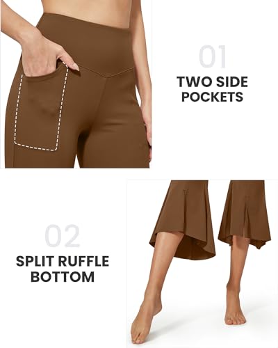 Image of G4Free Capri Pants for Women Stretch Yoga Dress Pants with Pockets Ruffle Bell Bottom Athletic Work Leggings