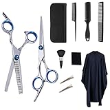 Onerbuy Kit de corte de pelo, 11 piezas de tijeras de corte de pelo, kit de tijeras de peluquería, tijeras de adelgazamiento, kit de peluquería para el hogar