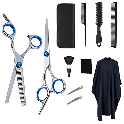 Onerbuy Haircut Kit, 11pcs Hair Cutting Scissors Set Hairdressing Scissors Kit, Thinning Scissor, Barber Cape, Comb, Clips, Brush, Leather Case, Home Salon Barber Kit