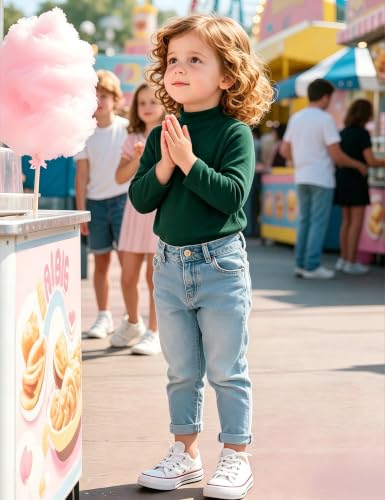 Image of Witwot Toddler Girls Mock Turtleneck Shirts Long Sleeve Thermal T-Shirt | Cotton Girl Soft Basic Pullover Tops Size 18M-5T