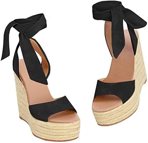Liyuandian Womens Platform Espadrille Wedges Open Toe High Heel Sandals with Ankle Strap Buckle Up Shoes - Image 4