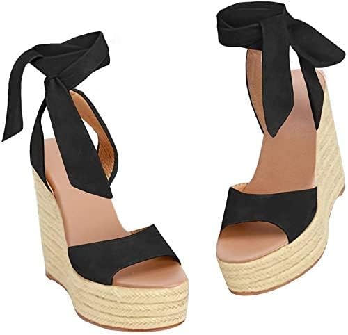 Image of Womens Platform Espadrille Wedges Open Toe High Heel Sandals with Ankle Strap Buckle Up Shoes