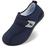 JOINFREE Diabetic Wide Walking Shoes for Women & Men with Adjustable Upper, Zero Drop Non Slip Casual Sneakers Comfortable for Swollen Feet, Edema, Arthritis & Elderly Navy Blue Size Women 9/Men 7