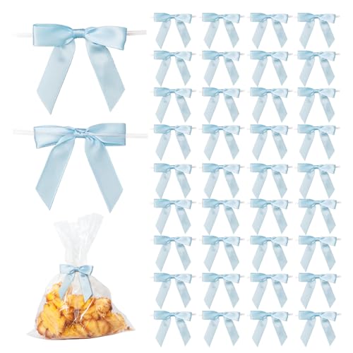 50Pcs Baby Blue Twist Tie Bows for Gift Wrapping 2.5