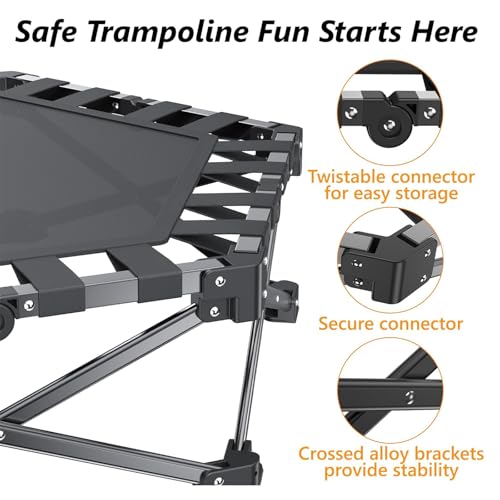 42" Opvouwbare Rebounder Trampoline met Verstelbare Handgreep Fitness Trampoline Bungee Rebounder Jumping Cardio Trainer Workout voor Volwassenen, Maximale Belasting 450 lbs, 110CM Draagbaar - Afbeelding 6
