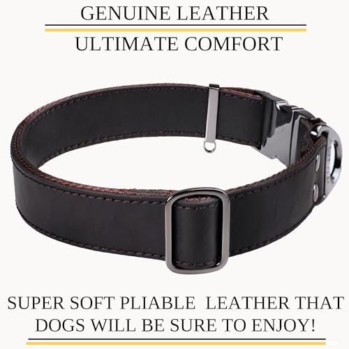 Image of ADITYNA Leather Dog Collar for Large & Extra Large Dogs, Adjustable 19-30 inch | Padded, heavy-duty metal buckle. Great for walking, training - ideal for Rottweiler, German Shepherd, Mastiff and Great Dane.