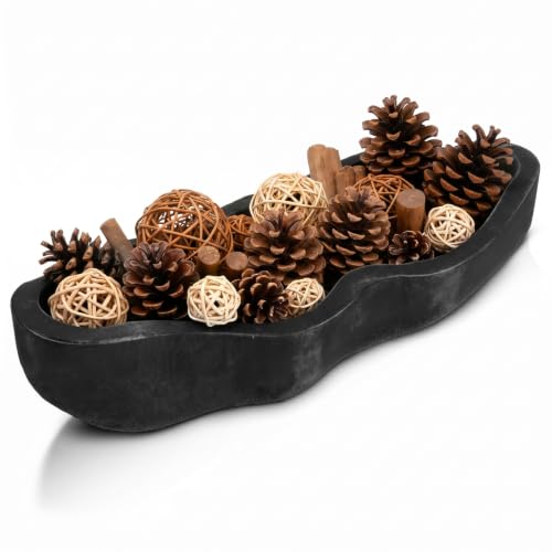 Nuogo 1 Pack 16 Inch Wavy Edge Dough Bowl Large Size Wood Rustic Dough Bowl Decorative for DIY Farmhouse Home Supplies Kitchen Decoration(Black)