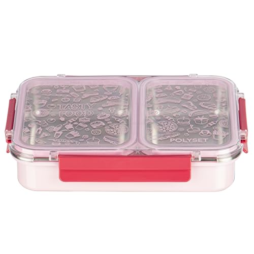 Image of Polyset Munch Mate 1000 2 PARTITION - Pink Compartment Stainless Steel Lunch Box, Leakage Proof Lunch Box for School Kids and Adults Pack of 1 1000ml