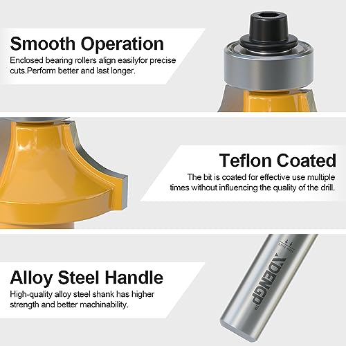 Image of Roundover Router Bit 1 /2 Shank, 3 /8 inch Radius Round Over Router Bits, Router Bits Round Over for Edging Forming Rounding Woodworking Cutter