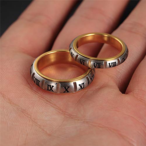 Image of PAURO Roman Numerals Spin Worry Ring | Unisex Stainless Steel, Roman Numerals Spin Worry Ring for Anxiety