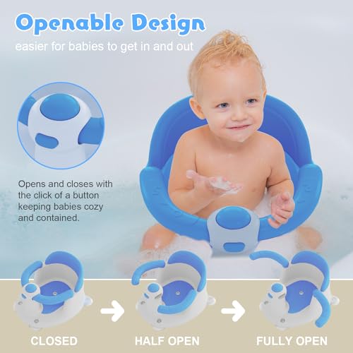Baby Bath Seat for Babies 6 Months & Up, Bath Seats for Babies Sitting Up, 3 Baby Bath Toys, Open Design Bathtub Seat for Baby, Non-Slip, Compact Toddler Bath Seat. - Thumbnail 4