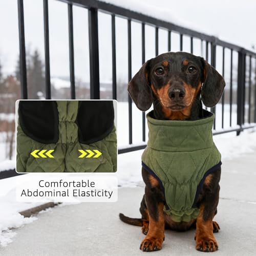 Image of SCENEREAL Dachshund Winter Dog Vest Coat with Harness Built in | Warm Puppy Jacket for Small Medium Dogs, Cold Weather Coat with Zipper, Fleece Puffer Vest Windproof Snow Clothes