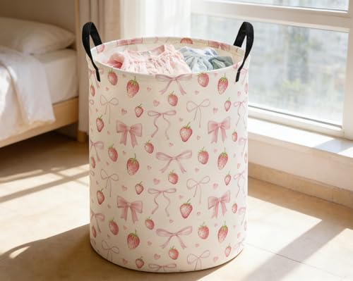 Image of ESSME Kids Laundry Basket,Strawberry Hamper Collapsible Canvas Waterproof Storage Bin for Girls, Cute Hamper,Gift Baskets(Strawberry)