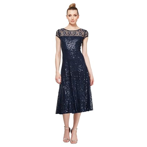 Image of S.L. Fashions Womens Stretch V-Neck Tea Length Dress
