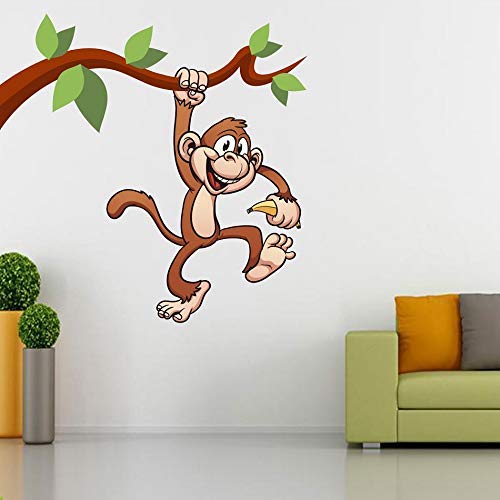 Hanging Monkey On Tree with Banana Self-Adhesive Wall Sticker for Home Decor/Decoration - Living Room, Bedroom, Kids Room