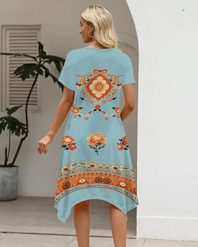 Image of COSSEN Women's 2026 Summer Midi Dress Crew Neck Short Sleeve