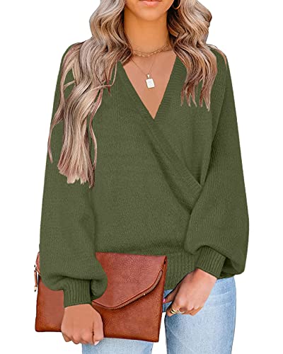 Image of LookbookStore Women's Knit Long Sleeve Faux Wrap Surplice V Neck Sweater Top
