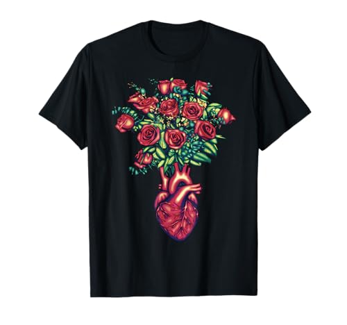Photo de Mermaid Ronnie Cœur anatomique avec roses, guerrier du cœur, cadeau de cardiologie T-Shirt Noir S Unisex Adulte