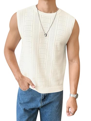 Verdusa Men's Sleeveless Round Neck Knit Tank Top Casual Sweater