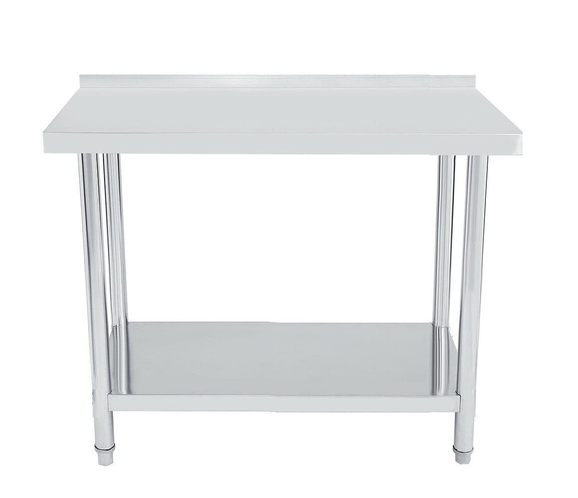 WT2448B - Tavolo da lavoro da cucina con alzata, piedini regolabili, gastronomia, in acciaio inox, 120 x 60 cm, in acciaio inox