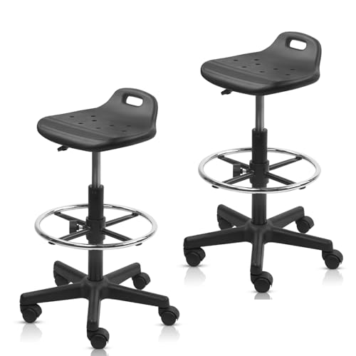 Image of KLASIKA Drafting Stool Chair with Footrest, Ergonomic Breathable Seat Adjustable Height 360 Swivel Rolling Stools, Tall Office Chair for Standing Desk, Spa, Counter, Medical, Salon, Black, 2 Pack