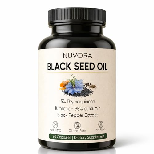 Nuvora Ethiopian Black Seed Oil - 5% Thymoquinone Turmeric & Black Pepper Cold Pressed 90 Capsules