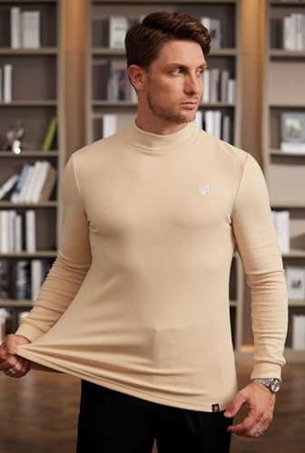 Image of Herberton Mens Mock Turtleneck Shirts Thermal Fleece Casual Undershirt | Mockneck, Long Sleeve, Warm Fleeced, Regular Fit, Soft Feel, Stretchy, Solid Color, Embroidery Design, Cold Weather, S-2XL