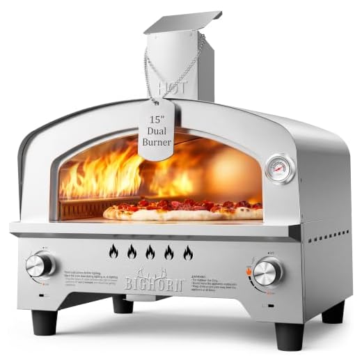 BIG HORN OUTDOORS Gas Pizza Oven, Portable Propane Pizza Oven with 13 inch Pizza Stone, Stainless Steel Pizza Maker for Outdoor Cooking