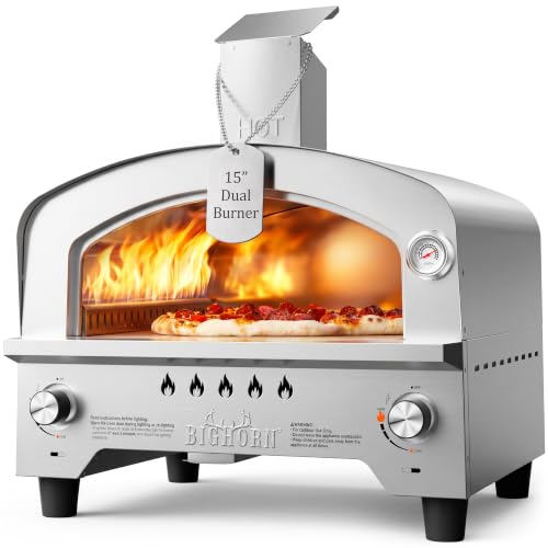 BIG HORN Gas Pizza Oven, Portable Propane Pizza Oven with 15 inch Pizza Stone, Stainless Steel Pizza...