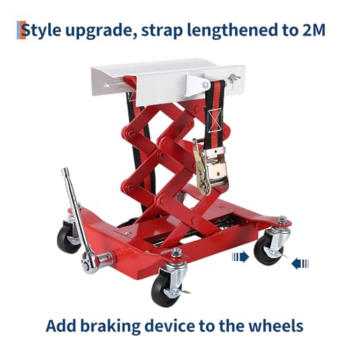 Image of Garvee Transmission Jack 450 LBS Capacity: Low Profile Lift with 2M Safety Straps & 4 Brake Wheels, 7-23 Inch Range for Car & Truck Repair (Red)