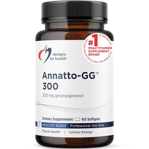 Designs for Health Annatto-GG 300 - Geranylgeraniol GG Supplement from Annatto Seeds - Supports Healthy Aging Bone Health Muscle Health Cellular Energy & Production of Coenzyme Q10 (60 Softgels)