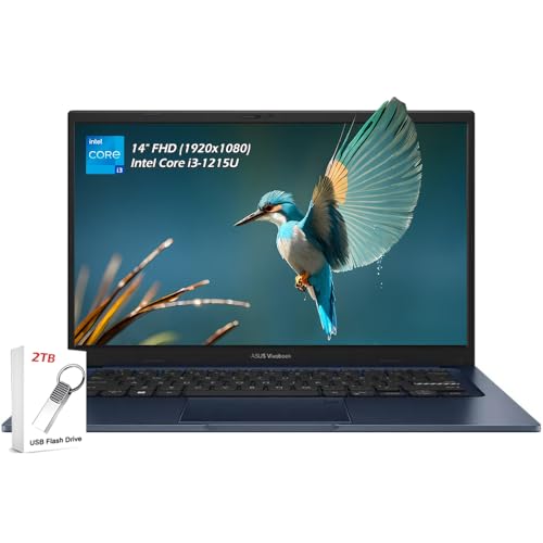 Image of ASUS Vivobook 14 Business Laptop, 14 inch FHD LED Display, Intel Core i3-1215U 6 cores, 8GB DDR4 1TB SSD, Wi-Fi6E, Bluetooth, Intel UHD Graphics, Win11, Quiet Blue, w /2TB USB Drive, W /GaLiMu