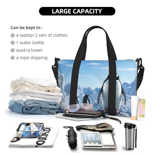 Sports Gym Bag for Women Men Travel Duffel Bag Tote Weekender Bag Carry on Overnight Bag for Travel Swimming Fitness Workout Sports Penguin Antarctica Ice Duffle Bag4