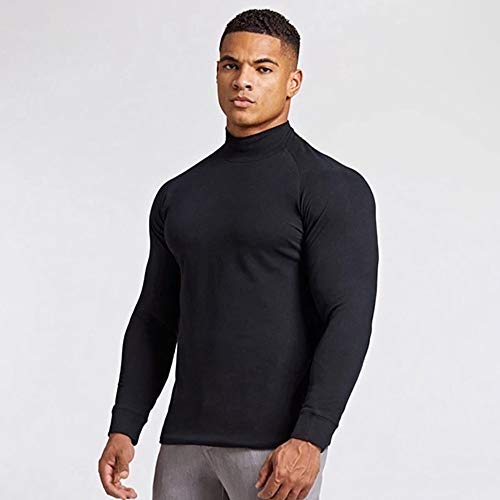 SHAMONI-SPORTS Comfort Compression Long Sleeve T Shirt Men Running Sport T-shirt Gym Fitness Quick Dry Solid Tees Tops Male Jogging Training Clothing (Color : Black, Size : L)