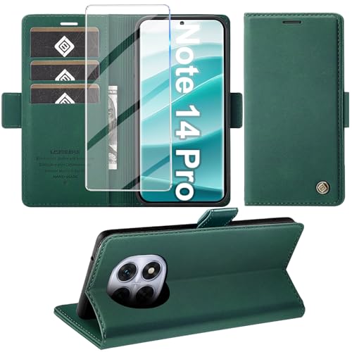 Coque Xiaomi Redmi Note 14 Pro 5G étui portefeuille rabat cuir vert