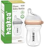 haakaa Gen.3 Natural Glass Baby Bottle -Wide Neck Anti-Colic Variable Flow Nipple - 6M+ Breastfed Babies Newborn Registry Essentials,BPA-Free, 6 oz/180 ml, Peach