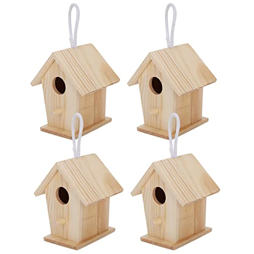 Casas de Pájaros de Madera, 4 Piezas Mini Nidos de Pájaros Colgantes Adornos Juego de Manualidades de Pintura de Bricolaje para Niños, Casa de Pájaros de Madera Sin Terminar para Jardín Al Aire Libre