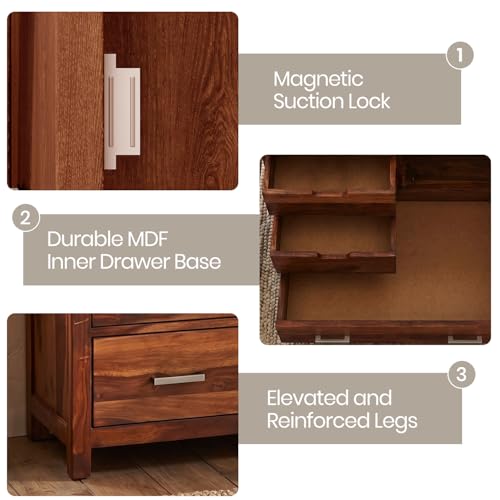 Image of Amazon Brand - Solimo Solid Sheesham Wood Truva Sideboard Cabinet with 5 Drawers & 1-Door Storage | Storage Cabinet for Living Room, Kitchen & Bedroom Organizer Chest of Drawers (Honey Finish)