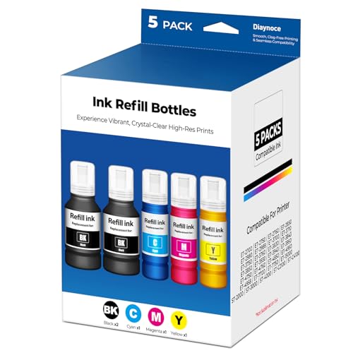 Compatible for EPT502 Ink Refill Bottles Eco Tank ET-2850 ET-3850 ET-4850 ET-15000 Replacement for EPT502 Ink (5 Bottles) for ET 2850 ET 3850 ET15000 ET4850 ET-2760 ET-3830 ET3843 ET-3760 ET2750