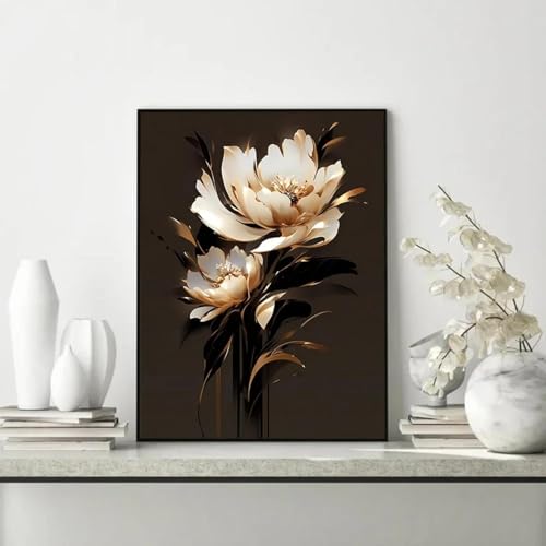Toile fleurs noir et blanc 50x70 cm affiche abstraite botanique - 2