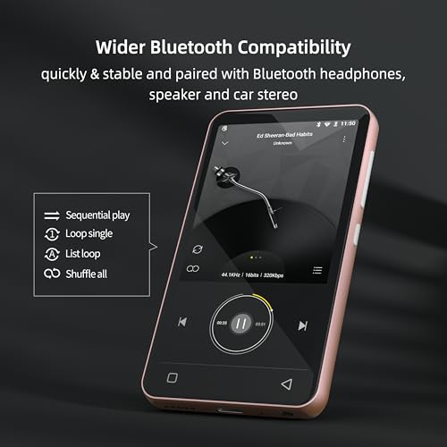 Image of 80GB MP3 Player with Bluetooth and WiFi, MP4 MP3 Player with Spotify,Spotify Kids,4 inch Music Player with Pandora, Audible,Music Player with Speaker (Pink White)