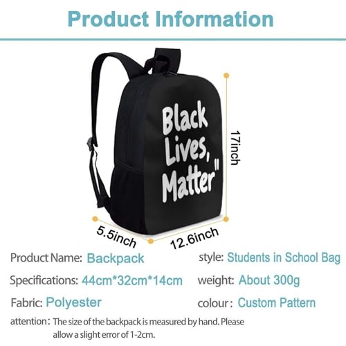 Lightweight Black Lives Matter Flag Backpack for Unisex, Backpacks with Double Zippered, Bookbag for College Accessories3