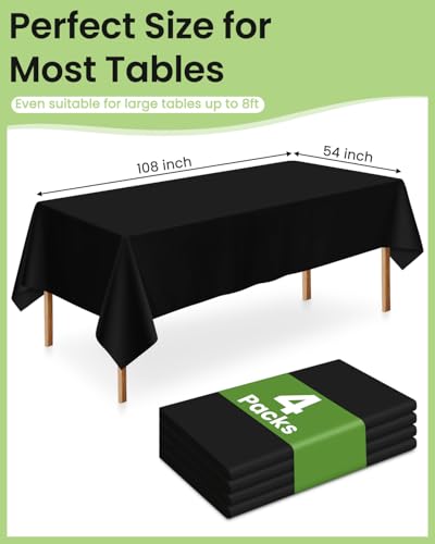 Image of LANLISA 4 Pack Black Plastic Tablecloth Disposable, 54 x 108 Inch