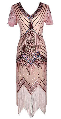 Image of Women 1920s Gatsby Vintage Sequin Flapper Fringe Party Plus Dress with 20s Accessories Set
