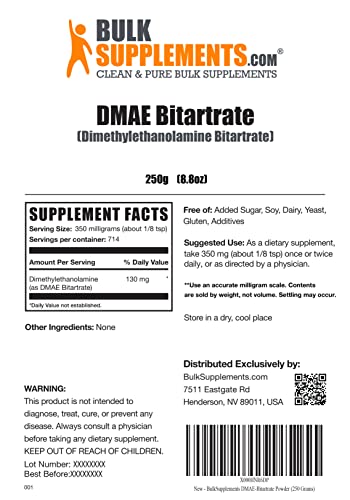 Bulksupplements.com Dmae Bitartrate - Choline Supplements - Focus Supplement - Atp Supplements - Acetylcholine Supplements - Dmae Supplement - Dmae Powder (250 Grams - 8.8 Oz) #TOP1